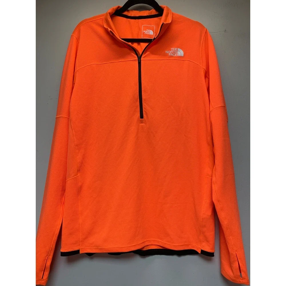 The North Face Quarter Zip Pullover Mens Medium Orange Excellent Thumbholes NF0A